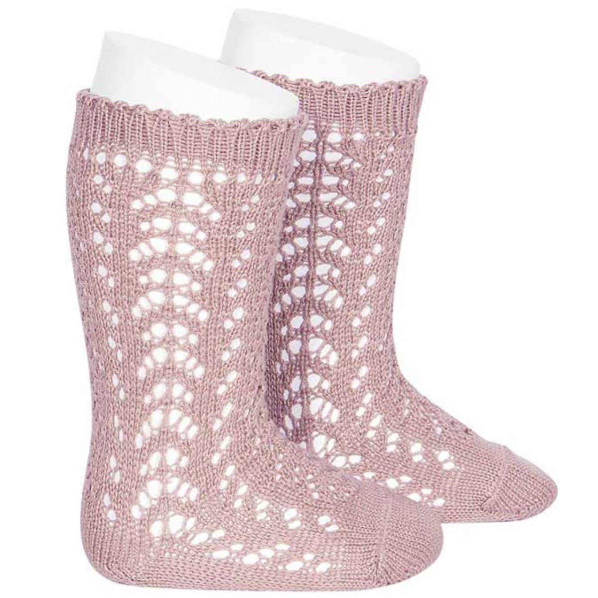 Pink Perle Cotton Open-Knit High Socks