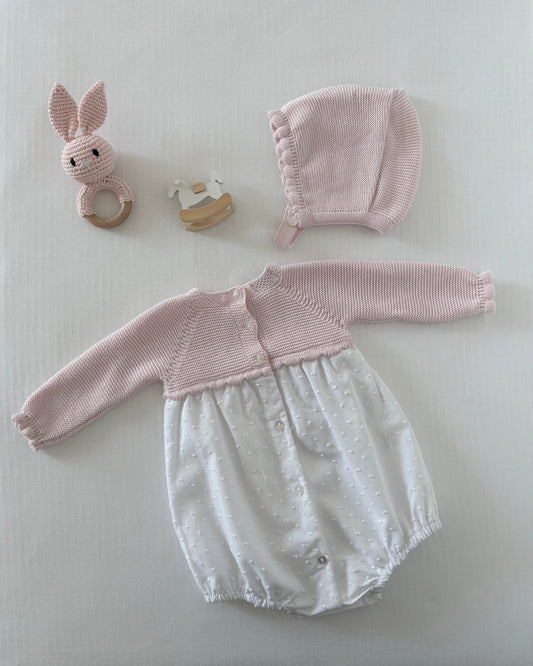 Pink Azalea Romper with Bonnet set