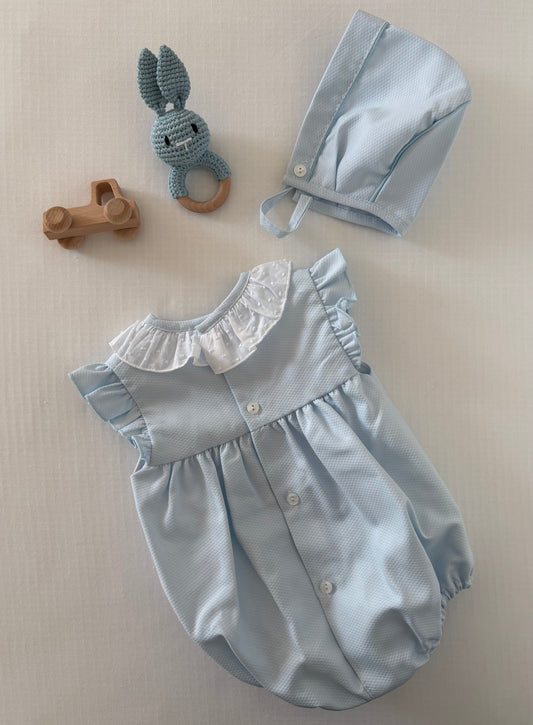 Blue Romper & Bonnet Set
