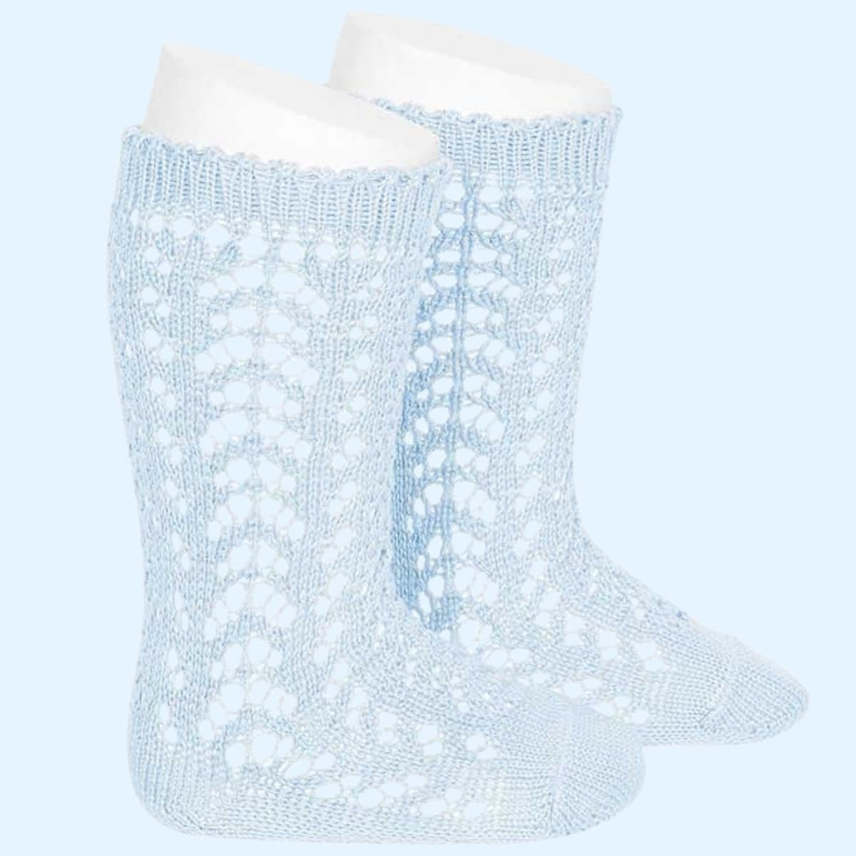 Blue Perle Cotton Open-Knit High Socks