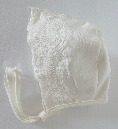 Long Sleeved Linen Romper With Bonnet