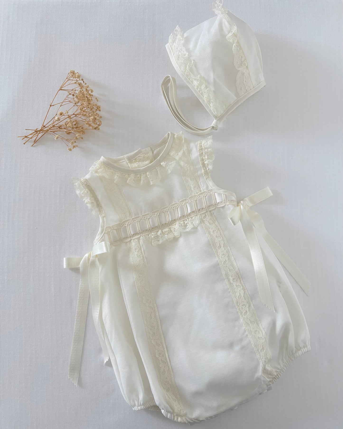 Cream Romper with Bonnet Set