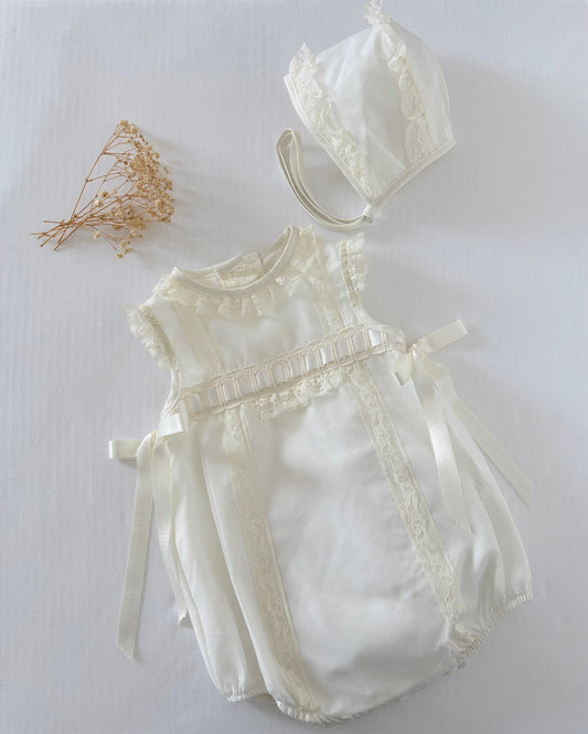 Cream Romper with Bonnet Set