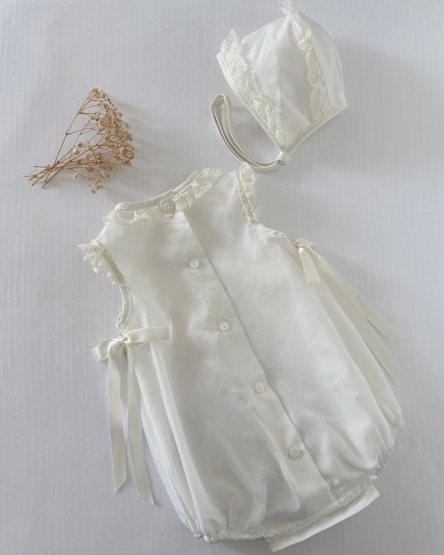 Cream Romper with Bonnet Set