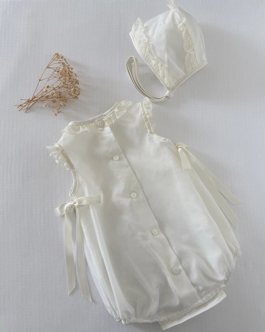 Cream Romper with Bonnet Set