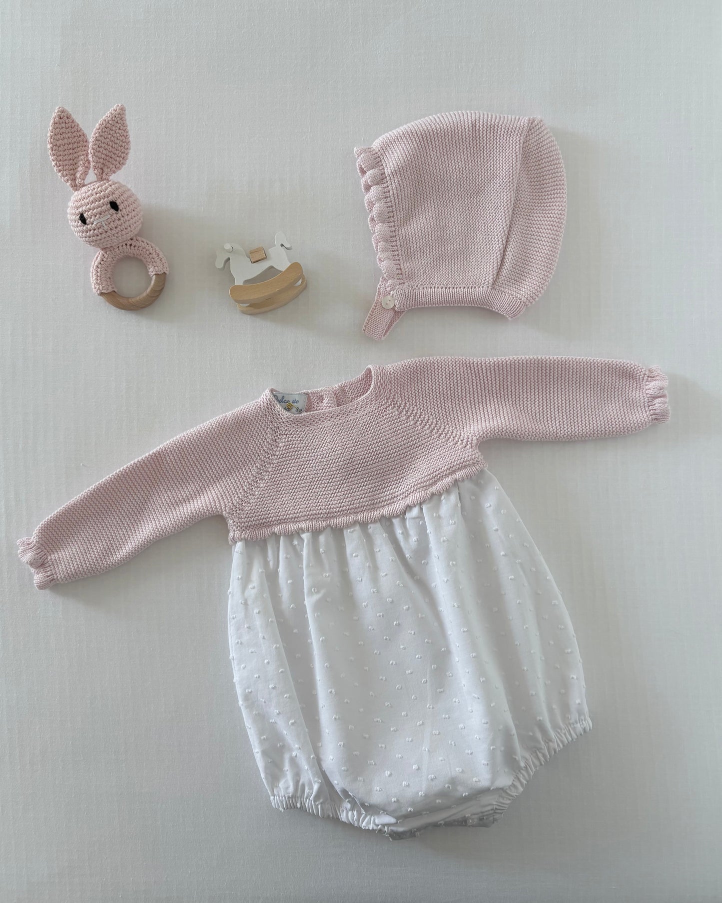 Pink Azalea Romper with Bonnet set