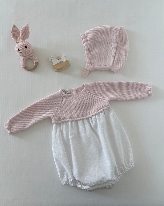 Pink Azalea Romper with Bonnet set