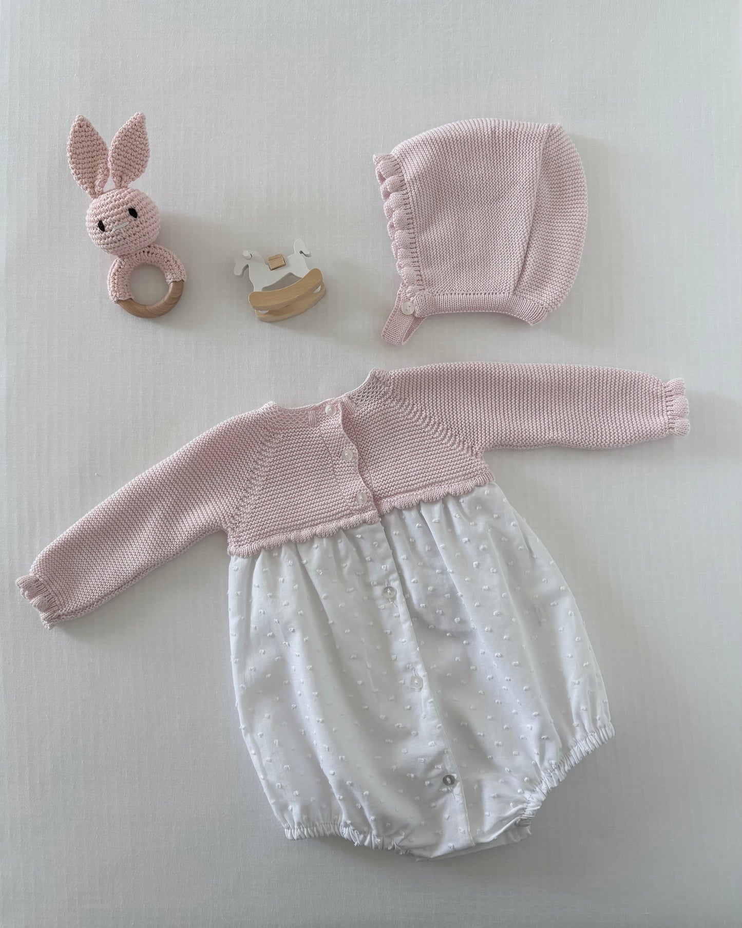 Pink Azalea Romper with Bonnet set