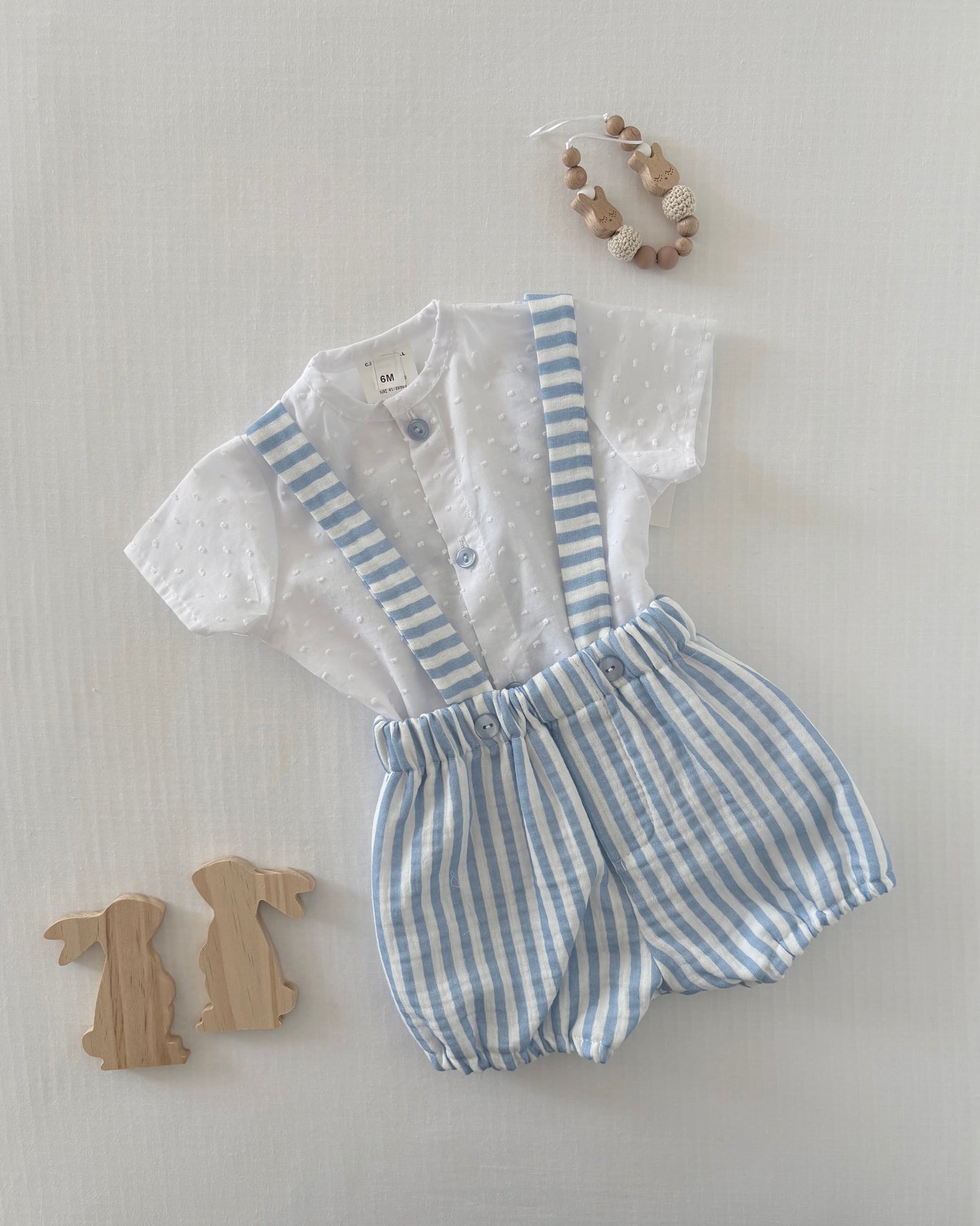 Blue & White Romper & Blouse Set