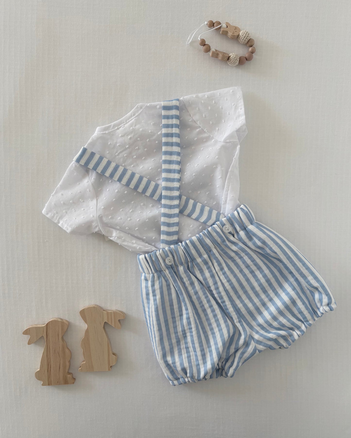 Blue & White Romper & Blouse Set