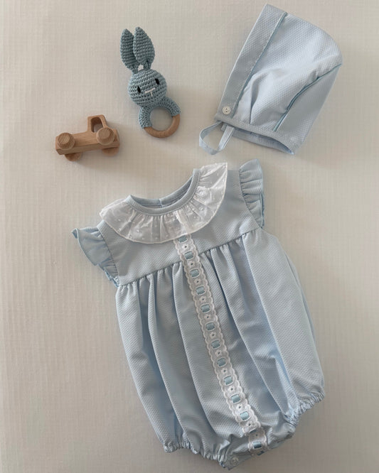Blue Romper & Bonnet Set