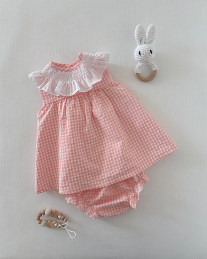 Pink & White Gingham Dress with Bloomers