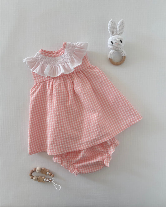 Pink & White Gingham Dress with Bloomers