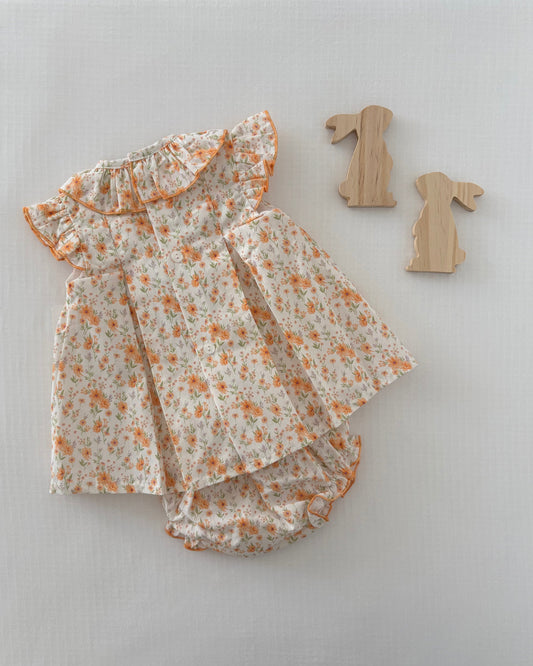 Orange Floral Dress with Bloomers