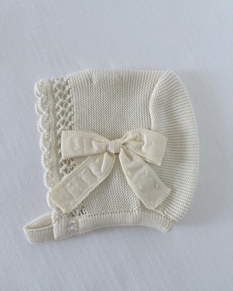 Beige Juno Plumetis Dress with Bloomers and Bonnet