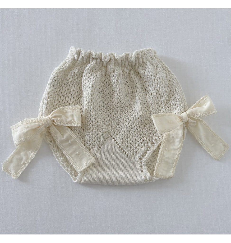 Beige Juno Plumetis Dress with Bloomers and Bonnet