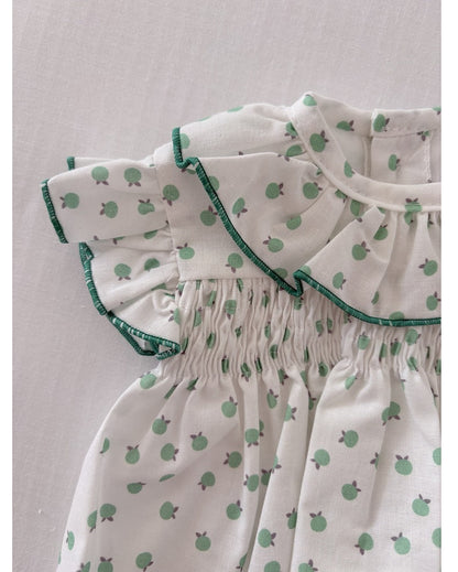 White & Green Dress with Bloomers