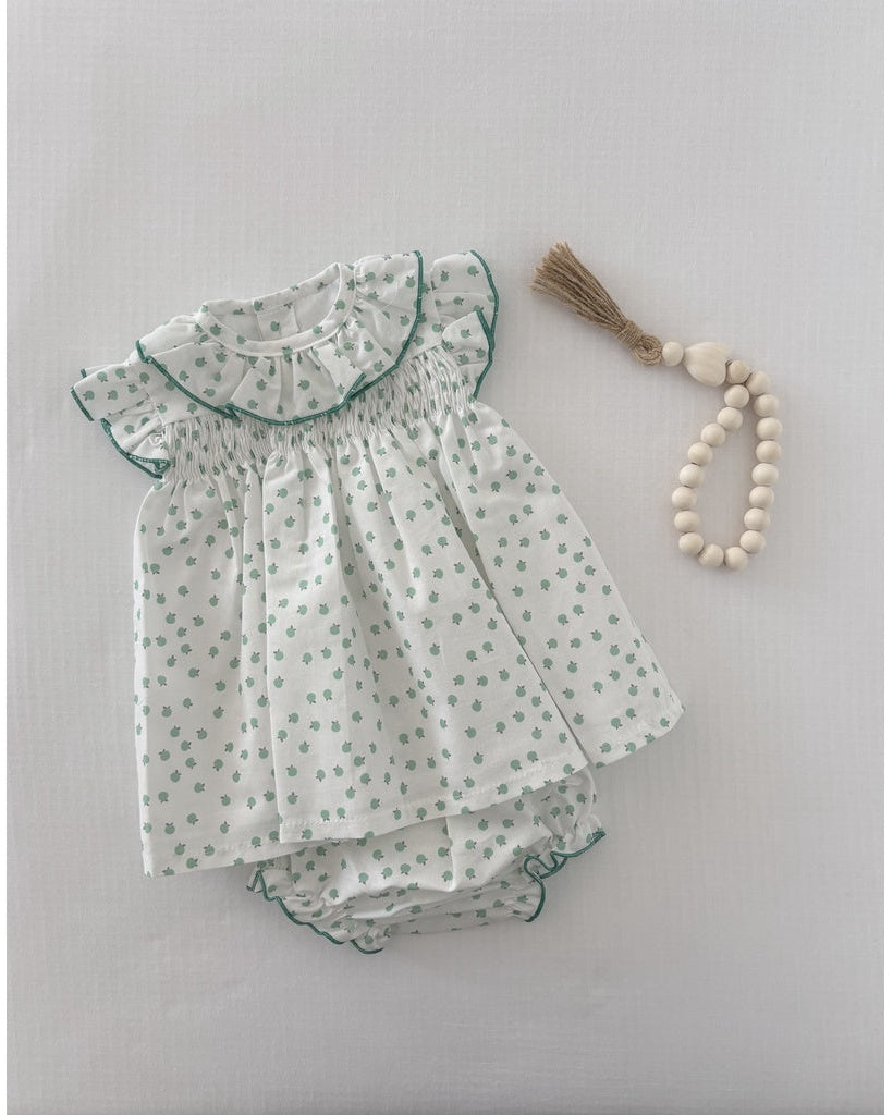 White & Green Dress with Bloomers