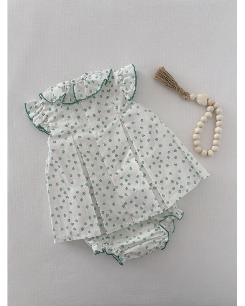 White & Green Dress with Bloomers