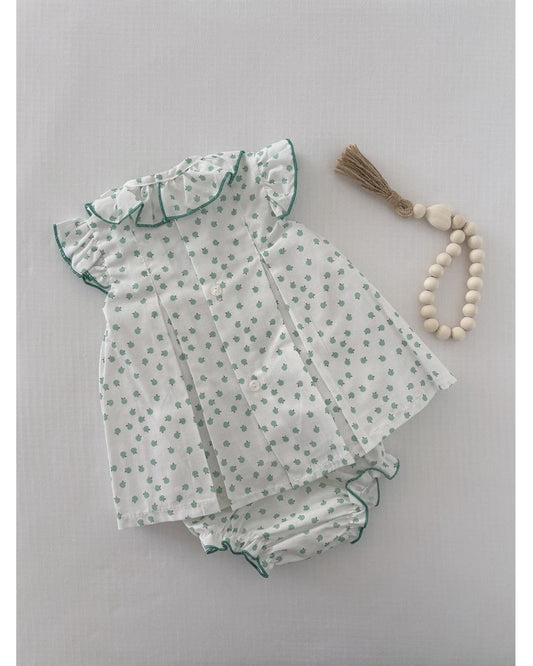 White & Green Dress with Bloomers
