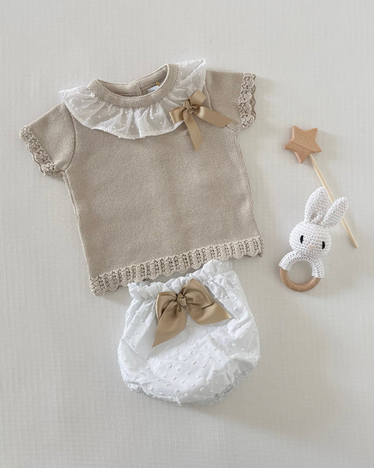 Beige Juno knitted Top with Bloomers