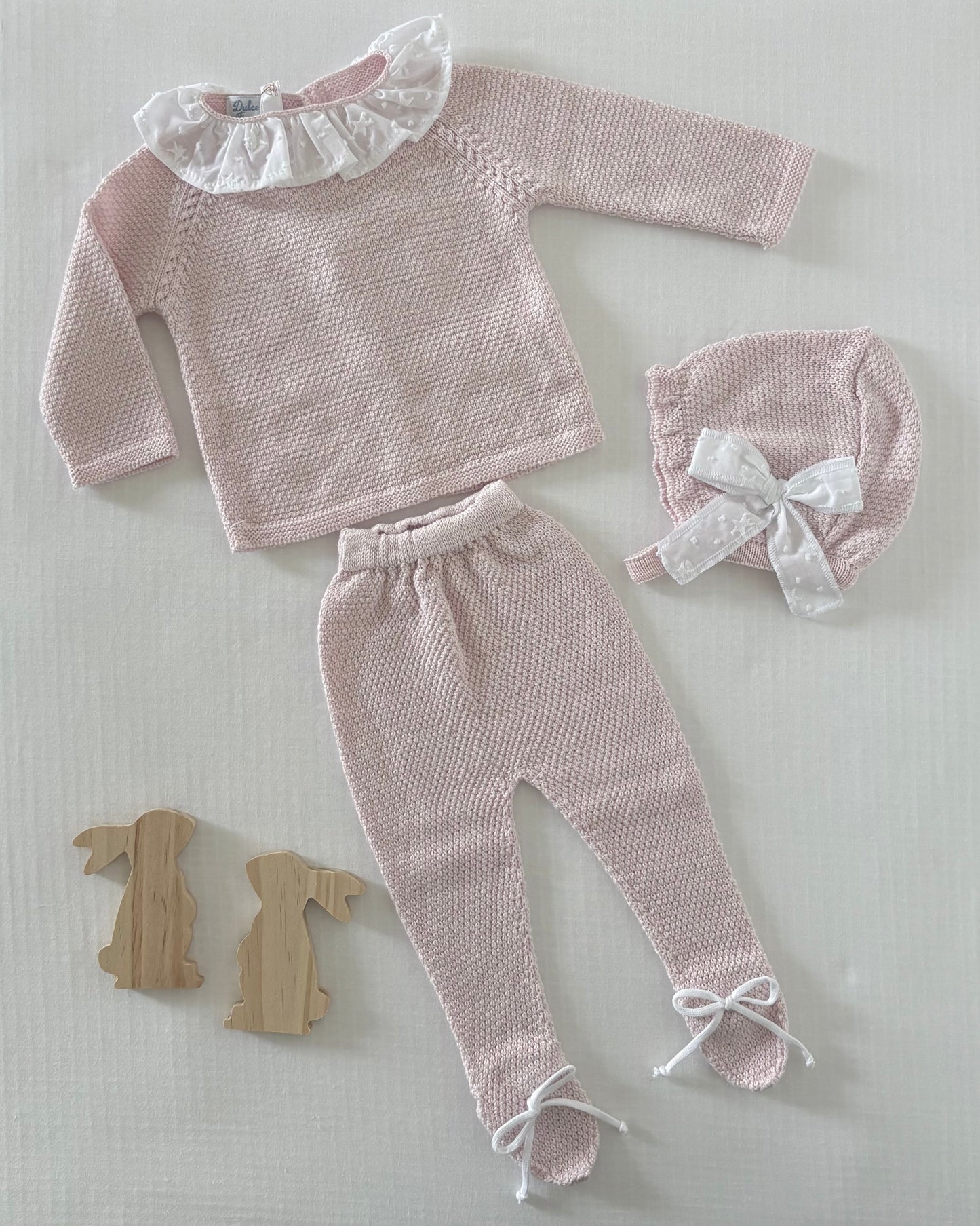 Pink Knitted Set with Bonnet